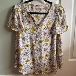 Loft Floral Print Flutter Sleeve Top